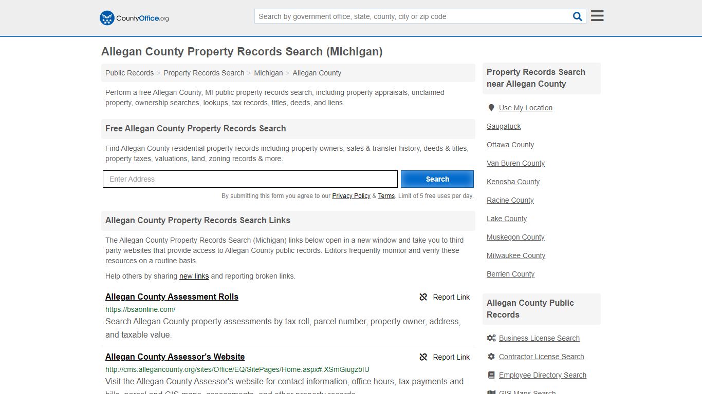 Property Records Search - Allegan County, MI (Assessments ...